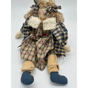 Vintage Rag Doll Plaid Dress ABC Collar Primitive Country Cloth Doll Americana
